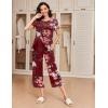 imageEkouaer 2 Pack Womens Pajamas Set Short Sleeve Sleepwear Capri Pants Pjs Soft Loungewear with PocketsBlack  Wine Flower