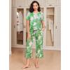 imageEkouaer 2 Pack Womens Pajamas Set Short Sleeve Sleepwear Capri Pants Pjs Soft Loungewear with PocketsBlack Flower  Green Leaf