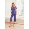 imageEkouaer 2 Pack Womens Pajamas Set Short Sleeve Sleepwear Capri Pants Pjs Soft Loungewear with PocketsBlue StripeNavy Dots
