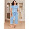 imageEkouaer 2 Pack Womens Pajamas Set Short Sleeve Sleepwear Capri Pants Pjs Soft Loungewear with PocketsFloral Print  Blue
