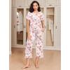imageEkouaer 2 Pack Womens Pajamas Set Short Sleeve Sleepwear Capri Pants Pjs Soft Loungewear with PocketsFloral Print  Blue