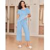 imageEkouaer 2 Pack Womens Pajamas Set Short Sleeve Sleepwear Capri Pants Pjs Soft Loungewear with PocketsFloral Print  Blue