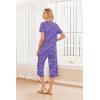 imageEkouaer 2 Pack Womens Pajamas Set Short Sleeve Sleepwear Capri Pants Pjs Soft Loungewear with PocketsPurple Floral Cartoon