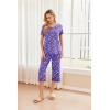imageEkouaer 2 Pack Womens Pajamas Set Short Sleeve Sleepwear Capri Pants Pjs Soft Loungewear with PocketsPurple Floral Cartoon