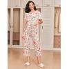 imageEkouaer 2 Pack Womens Pajamas Set Short Sleeve Sleepwear Capri Pants Pjs Soft Loungewear with PocketsWine Flower  Pink Floral