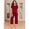 imageEkouaer 2 Pack Womens Pajamas Set Short Sleeve Sleepwear Capri Pants Pjs Soft Loungewear with PocketsWine Red  Floral