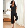 imageEkouaer Pajama Set for Women Short Sleeve Top With Capri Pants Pjs 2 Piece O Neck Loungewear Soft Sleepwear with PocketsBlack