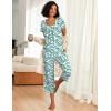 imageEkouaer Pajama Set for Women Short Sleeve Top With Capri Pants Pjs 2 Piece O Neck Loungewear Soft Sleepwear with PocketsBlue Flower