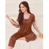 imageEkouaer Pajama Set for Women Short Sleeve Top With Capri Pants Pjs 2 Piece O Neck Loungewear Soft Sleepwear with PocketsBrown