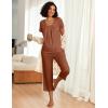 imageEkouaer Pajama Set for Women Short Sleeve Top With Capri Pants Pjs 2 Piece O Neck Loungewear Soft Sleepwear with PocketsBrown