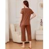 imageEkouaer Pajama Set for Women Short Sleeve Top With Capri Pants Pjs 2 Piece O Neck Loungewear Soft Sleepwear with PocketsBrown