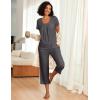 imageEkouaer Pajama Set for Women Short Sleeve Top With Capri Pants Pjs 2 Piece O Neck Loungewear Soft Sleepwear with PocketsDark Grey
