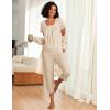 imageEkouaer Pajama Set for Women Short Sleeve Top With Capri Pants Pjs 2 Piece O Neck Loungewear Soft Sleepwear with PocketsKhaki