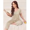 imageEkouaer Pajama Set for Women Short Sleeve Top With Capri Pants Pjs 2 Piece O Neck Loungewear Soft Sleepwear with PocketsKhaki