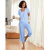 imageEkouaer Pajama Set for Women Short Sleeve Top With Capri Pants Pjs 2 Piece O Neck Loungewear Soft Sleepwear with PocketsLight Blue