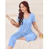 imageEkouaer Pajama Set for Women Short Sleeve Top With Capri Pants Pjs 2 Piece O Neck Loungewear Soft Sleepwear with PocketsLight Blue