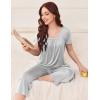 imageEkouaer Pajama Set for Women Short Sleeve Top With Capri Pants Pjs 2 Piece O Neck Loungewear Soft Sleepwear with PocketsLight Grey