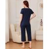 imageEkouaer Pajama Set for Women Short Sleeve Top With Capri Pants Pjs 2 Piece O Neck Loungewear Soft Sleepwear with PocketsNavy Blue