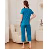 imageEkouaer Pajama Set for Women Short Sleeve Top With Capri Pants Pjs 2 Piece O Neck Loungewear Soft Sleepwear with PocketsPeacock Blue