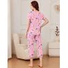 imageEkouaer Pajama Set for Women Short Sleeve Top With Capri Pants Pjs 2 Piece O Neck Loungewear Soft Sleepwear with PocketsPink Flower