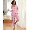 imageEkouaer Pajama Set for Women Short Sleeve Top With Capri Pants Pjs 2 Piece O Neck Loungewear Soft Sleepwear with PocketsPink Flower