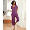 imageEkouaer Pajama Set for Women Short Sleeve Top With Capri Pants Pjs 2 Piece O Neck Loungewear Soft Sleepwear with PocketsPurple