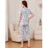 imageEkouaer Pajama Set for Women Short Sleeve Top With Capri Pants Pjs 2 Piece O Neck Loungewear Soft Sleepwear with PocketsPurple Flower