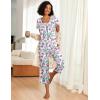 imageEkouaer Pajama Set for Women Short Sleeve Top With Capri Pants Pjs 2 Piece O Neck Loungewear Soft Sleepwear with PocketsPurple Flower
