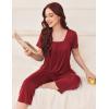 imageEkouaer Pajama Set for Women Short Sleeve Top With Capri Pants Pjs 2 Piece O Neck Loungewear Soft Sleepwear with PocketsWine Red