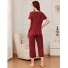imageEkouaer Pajama Set for Women Short Sleeve Top With Capri Pants Pjs 2 Piece O Neck Loungewear Soft Sleepwear with PocketsWine Red