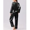 imageEkouaer Silk Satin Pajamas 2 Piece Long Sleeve V Neck Shirt with Pants Pj Sets Silky Sleepwear Loungewear for WomenBlack