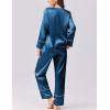 imageEkouaer Silk Satin Pajamas 2 Piece Long Sleeve V Neck Shirt with Pants Pj Sets Silky Sleepwear Loungewear for WomenBlue Green