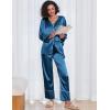 imageEkouaer Silk Satin Pajamas 2 Piece Long Sleeve V Neck Shirt with Pants Pj Sets Silky Sleepwear Loungewear for WomenBlue Green