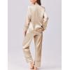 imageEkouaer Silk Satin Pajamas 2 Piece Long Sleeve V Neck Shirt with Pants Pj Sets Silky Sleepwear Loungewear for WomenKhaki