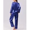 imageEkouaer Silk Satin Pajamas 2 Piece Long Sleeve V Neck Shirt with Pants Pj Sets Silky Sleepwear Loungewear for WomenNavy Blue