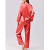 imageEkouaer Silk Satin Pajamas 2 Piece Long Sleeve V Neck Shirt with Pants Pj Sets Silky Sleepwear Loungewear for WomenRed
