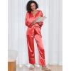 imageEkouaer Silk Satin Pajamas 2 Piece Long Sleeve V Neck Shirt with Pants Pj Sets Silky Sleepwear Loungewear for WomenRed