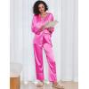 imageEkouaer Silk Satin Pajamas 2 Piece Long Sleeve V Neck Shirt with Pants Pj Sets Silky Sleepwear Loungewear for WomenRose Red