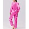 imageEkouaer Silk Satin Pajamas 2 Piece Long Sleeve V Neck Shirt with Pants Pj Sets Silky Sleepwear Loungewear for WomenRose Red