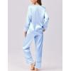 imageEkouaer Silk Satin Pajamas 2 Piece Long Sleeve V Neck Shirt with Pants Pj Sets Silky Sleepwear Loungewear for WomenSky Blue