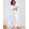 imageEkouaer Silk Satin Pajamas 2 Piece Long Sleeve V Neck Shirt with Pants Pj Sets Silky Sleepwear Loungewear for WomenWhite