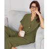 imageEkouaer Women Pajamas Set Short Sleeve Button Down Sleepwear Soft Pjs Loungewear Pants Set SXXLArmy Green