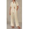 imageEkouaer Women Pajamas Set Short Sleeve Button Down Sleepwear Soft Pjs Loungewear Pants Set SXXLBeige