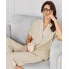 imageEkouaer Women Pajamas Set Short Sleeve Button Down Sleepwear Soft Pjs Loungewear Pants Set SXXLBeige