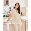 imageEkouaer Women Pajamas Set Short Sleeve Button Down Sleepwear Soft Pjs Loungewear Pants Set SXXLBeige