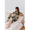 imageEkouaer Women Pajamas Set Short Sleeve Button Down Sleepwear Soft Pjs Loungewear Pants Set SXXLBlack Yellow Leaf