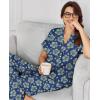 imageEkouaer Women Pajamas Set Short Sleeve Button Down Sleepwear Soft Pjs Loungewear Pants Set SXXLBlue Green Leaf