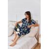 imageEkouaer Women Pajamas Set Short Sleeve Button Down Sleepwear Soft Pjs Loungewear Pants Set SXXLNavy Blue Leaf