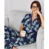 imageEkouaer Women Pajamas Set Short Sleeve Button Down Sleepwear Soft Pjs Loungewear Pants Set SXXLNavy Blue Leaf