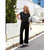 imageEkouaer Womens Matching Sets Knit Sweater Sets 2 Pieces Outfits Pullover Tops Wide Legs Pants Lounge SetBlack